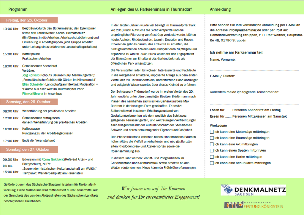Parkseminar 2024 Schlosspark Thürmsdorf